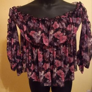 Shein Curve Sheer Floral Off-Shoulder Top